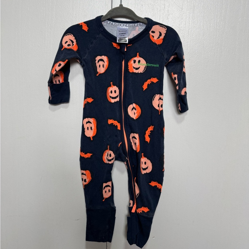 Bonds Navy and Orange Pumpkin Baby Onesie